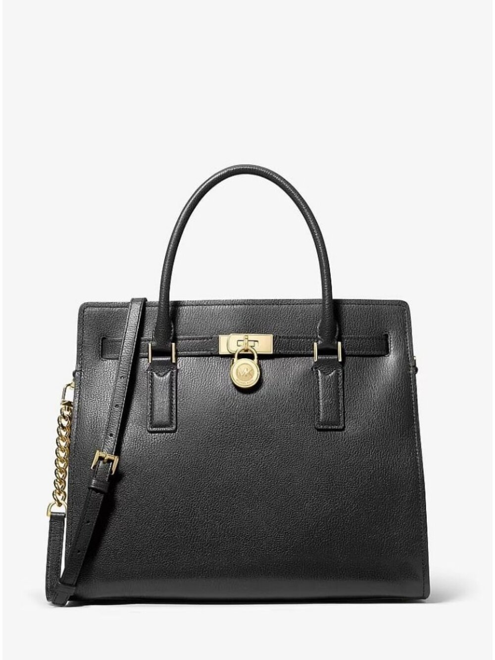 Michael Kors Hamilton Moderne Large Leather Satchel Tote Bag Women's Black